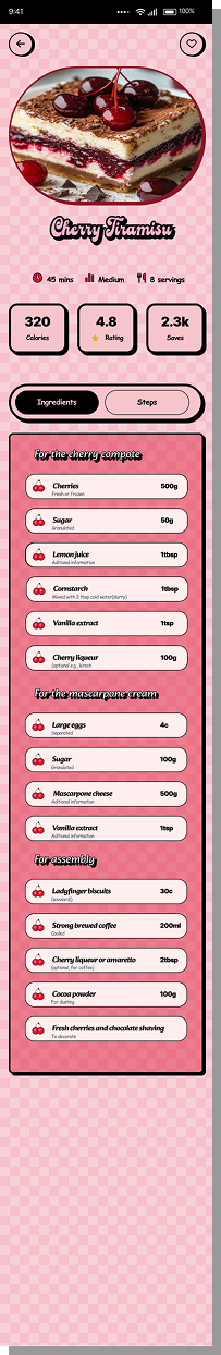 Recipe detail screen, ingredients tab