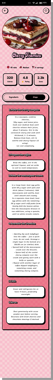 Recipe detail screen, steps tab